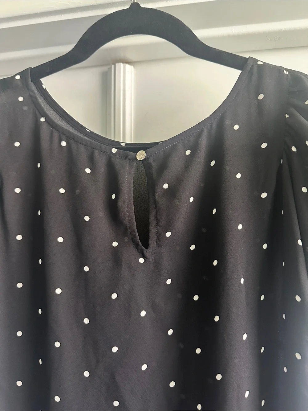 CeCe Black Polka Dot Short Sleeve Blouse